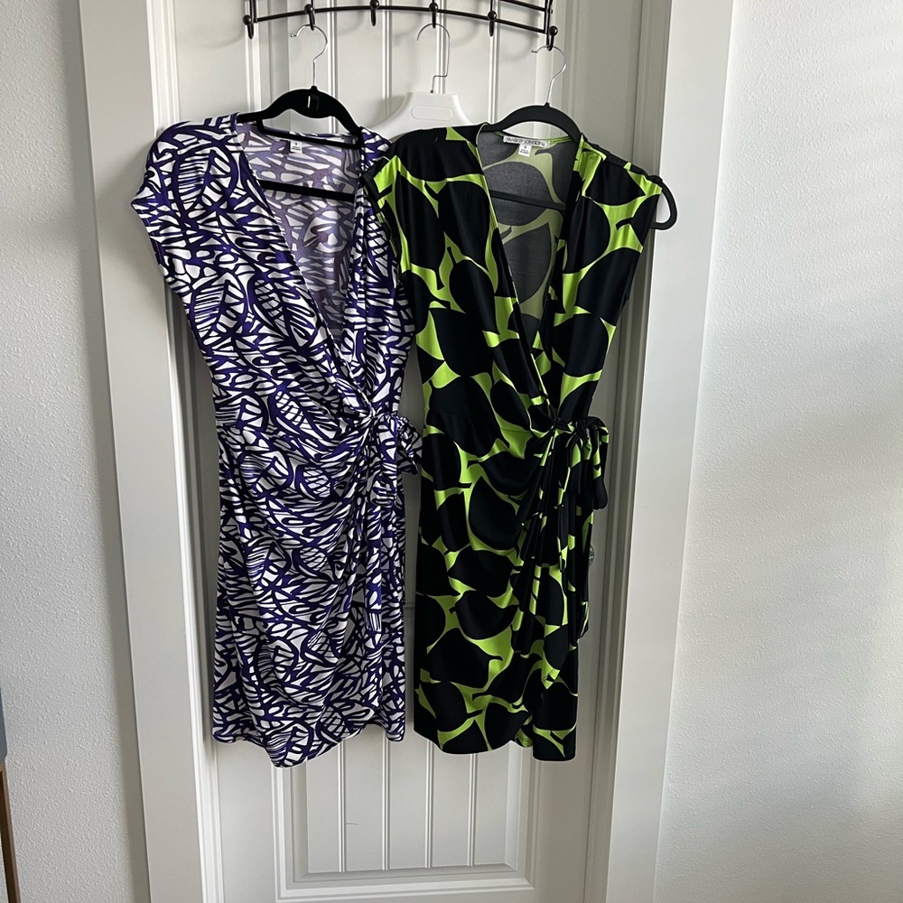 Maggy London Purple and Green Wrap Dresses